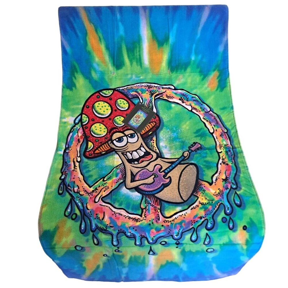 New Shrooms Bath Beach Pool Gift Towel 30x60 Cotton Peace Sign Mushrooms Tie Dye - Picture 1 of 3
